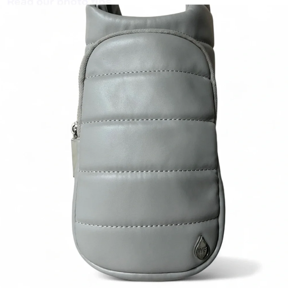 Wanderfull Puffer Water Bottle Carrier Crossbody Vegan Leather Gray EUC Fitness - Picture 2 of 7